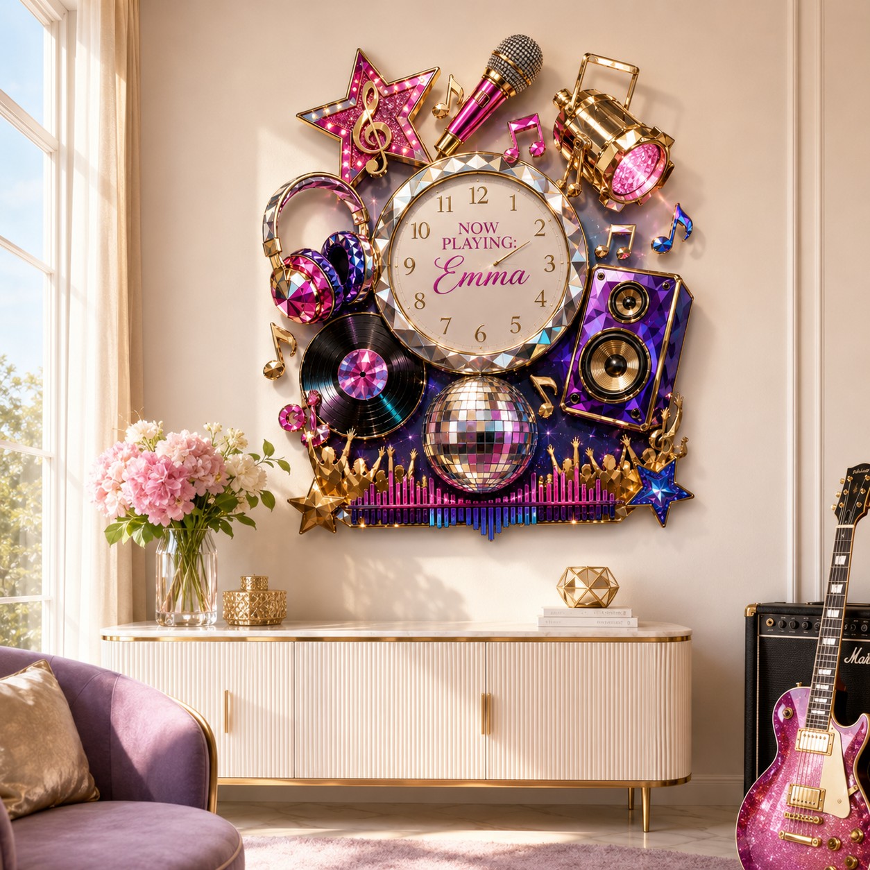 Music Custom Name Wall Clock — personalized with a custom name