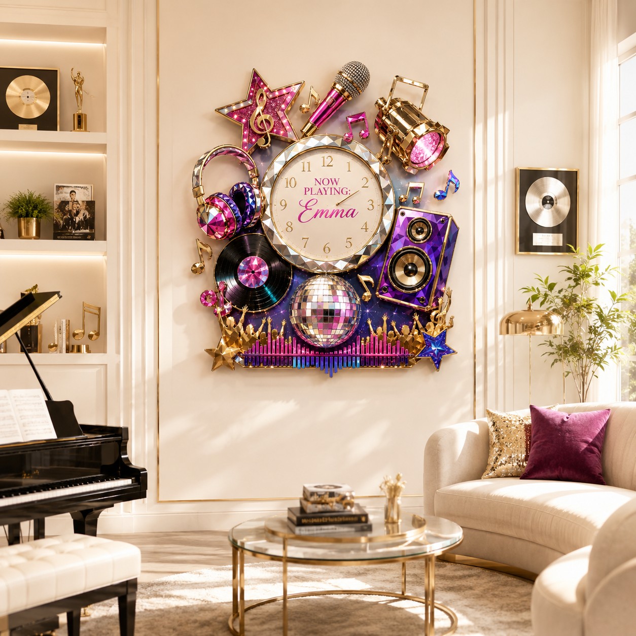 Music Custom Name Wall Clock — personalized with a custom name