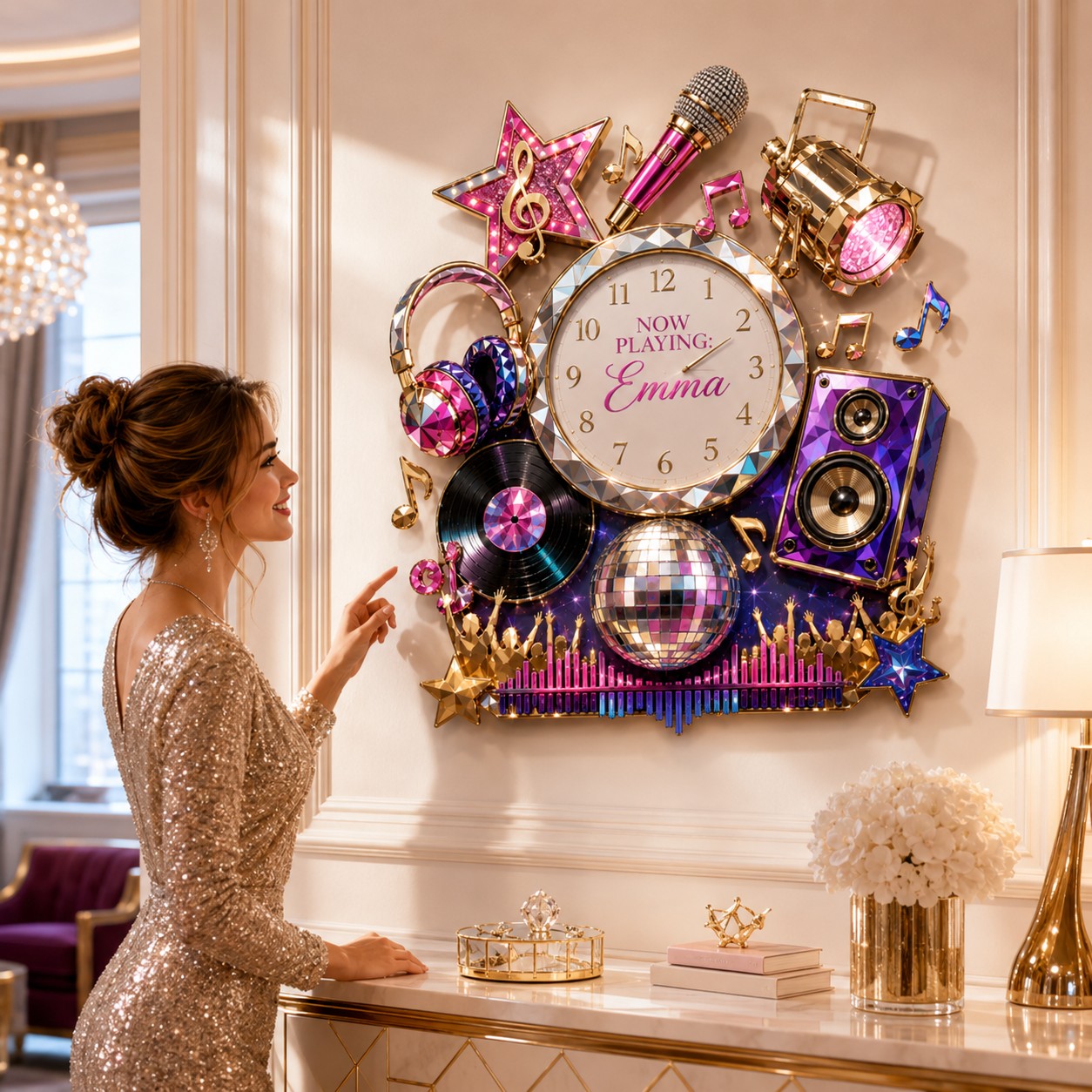 Music Custom Name Wall Clock — personalized with a custom name