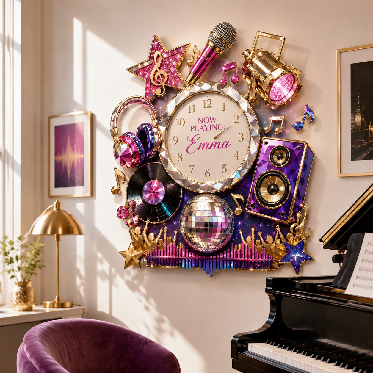 Music Custom Name Wall Clock — personalized with a custom name