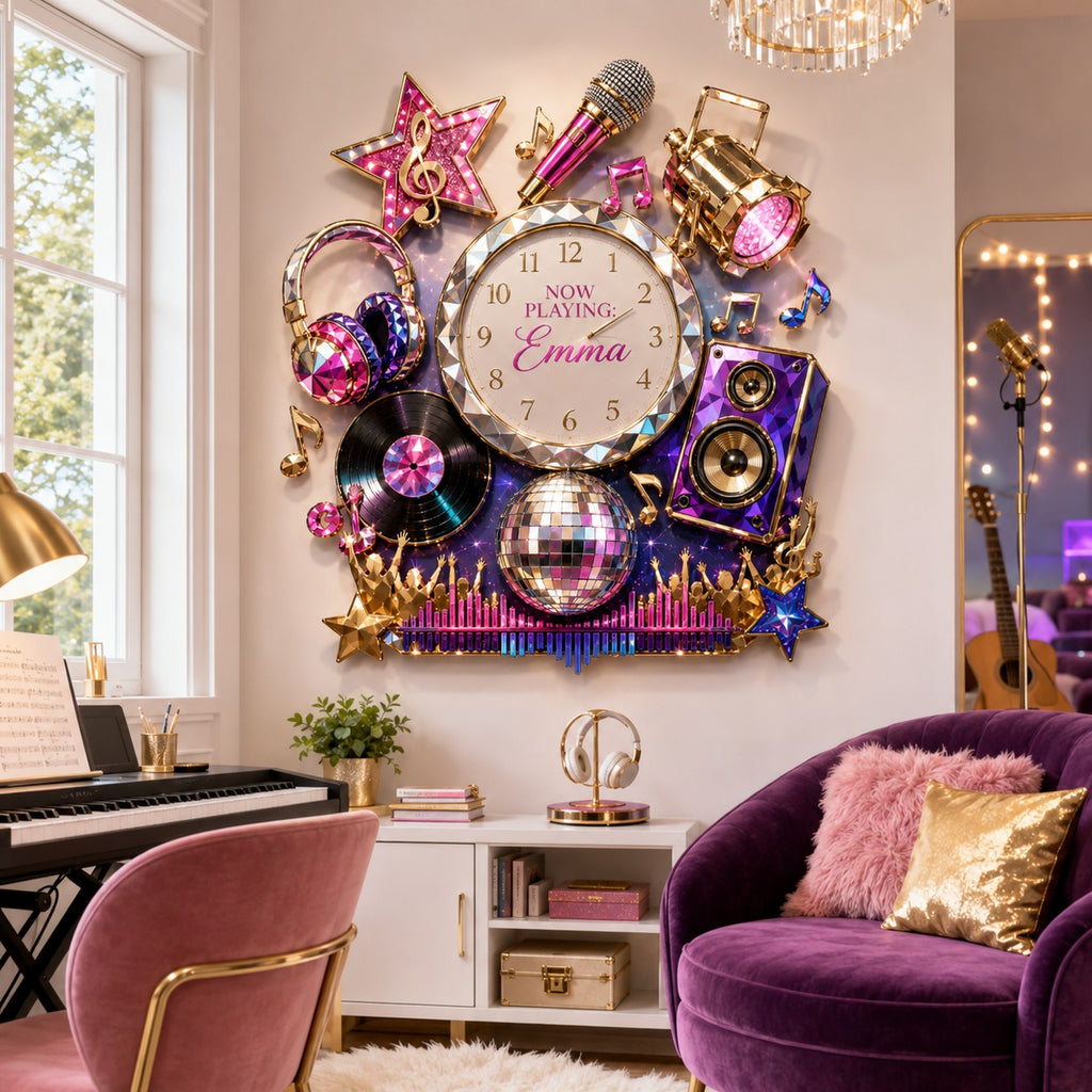 Music Custom Name Wall Clock — personalized with a custom name