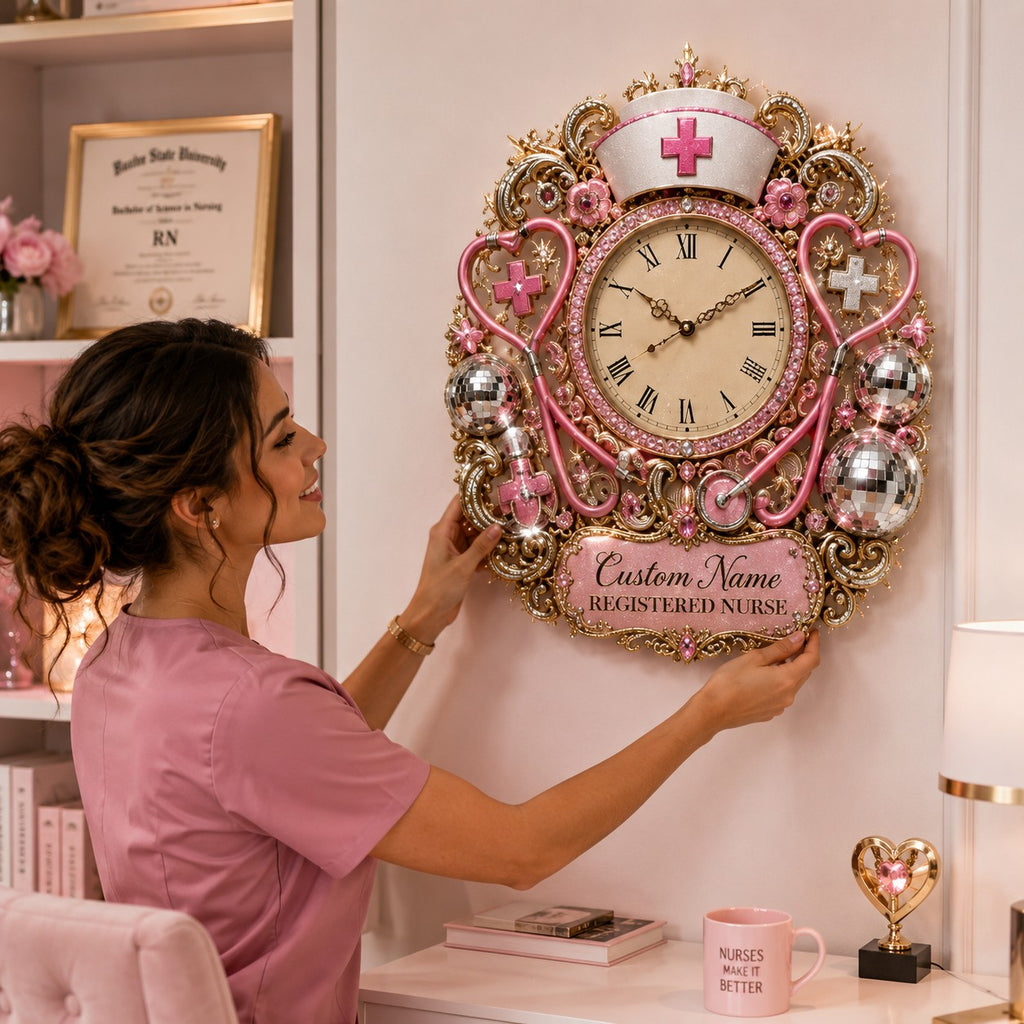 Nurse Appreciation Custom Name Wall Clock — personalized with a custom name