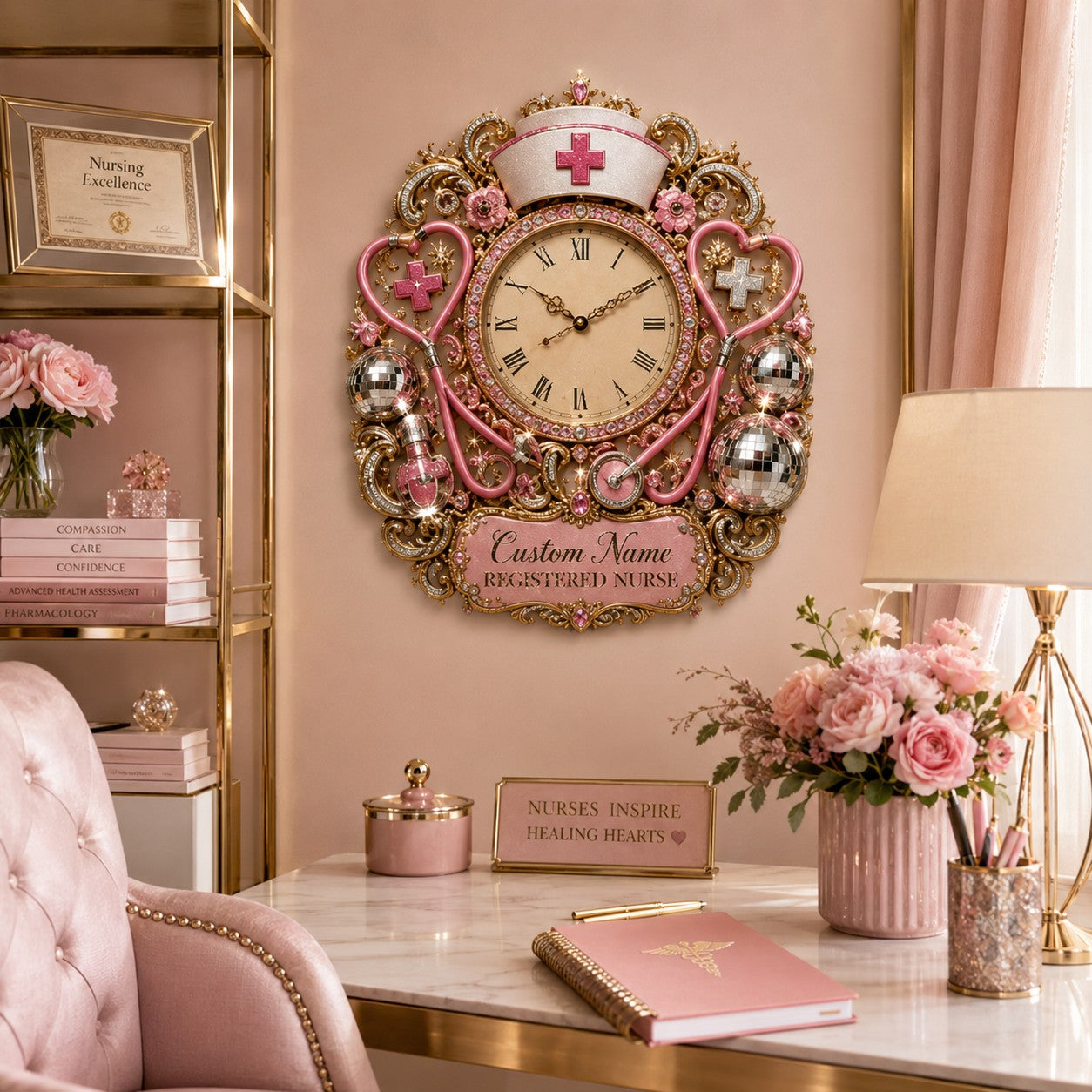 Nurse Appreciation Custom Name Wall Clock — personalized with a custom name