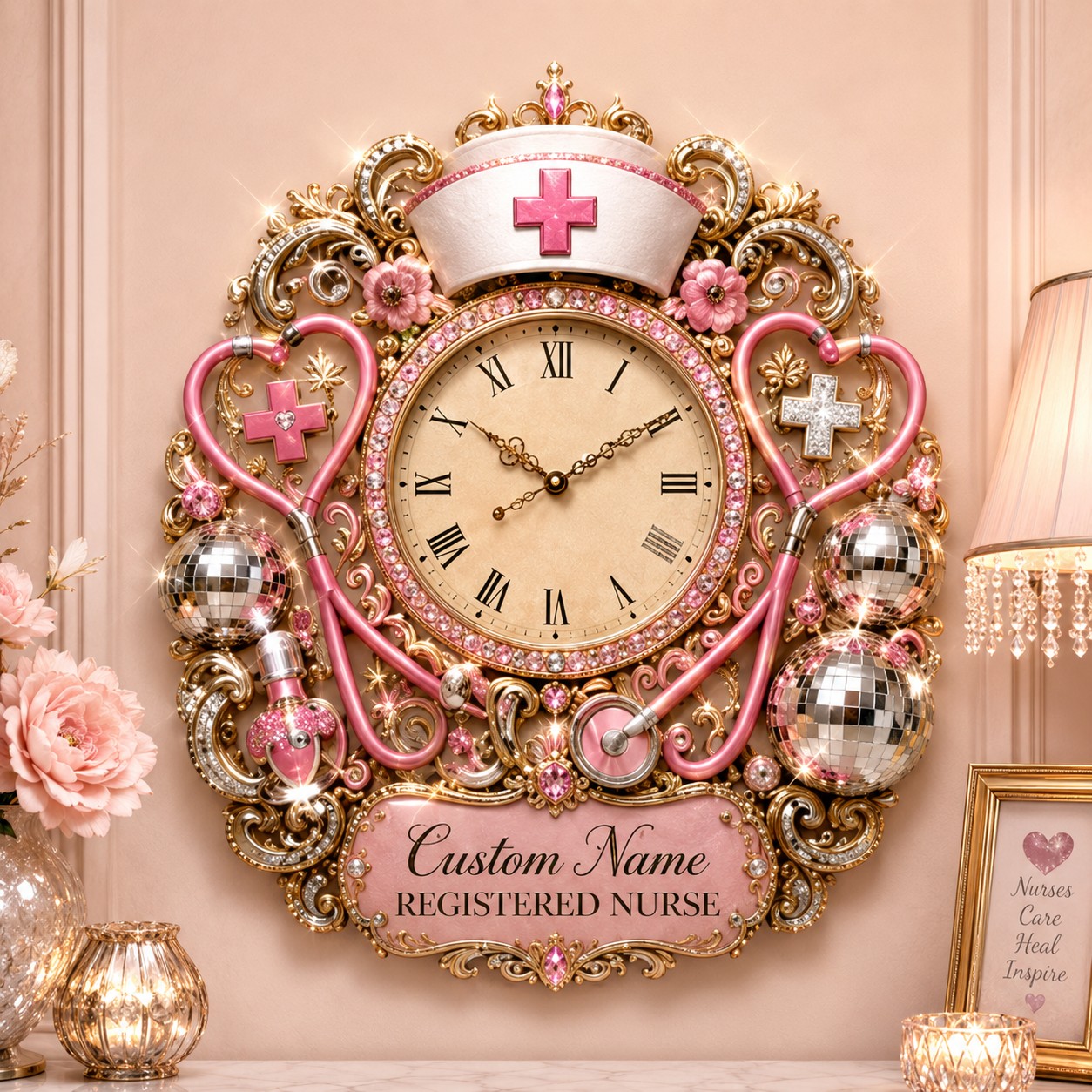 Nurse Appreciation Custom Name Wall Clock — personalized with a custom name