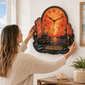 Orange seascape timepiece Custom Name Wall Clock — personalized with a custom name