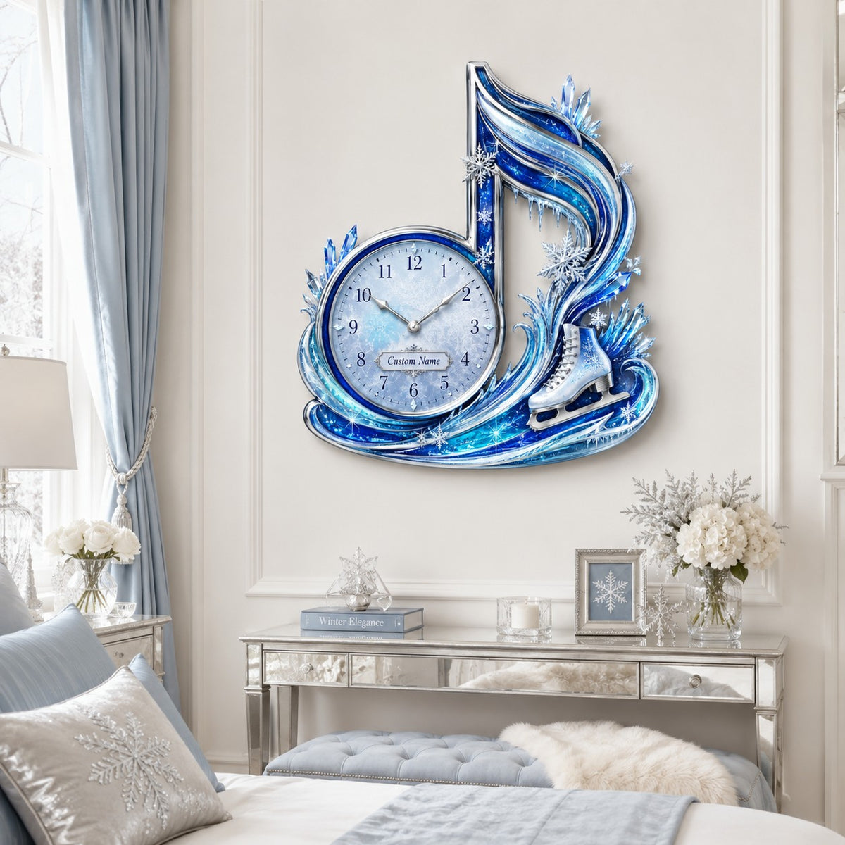 Personalized ice skating music note wall clock — personalized with a custom name