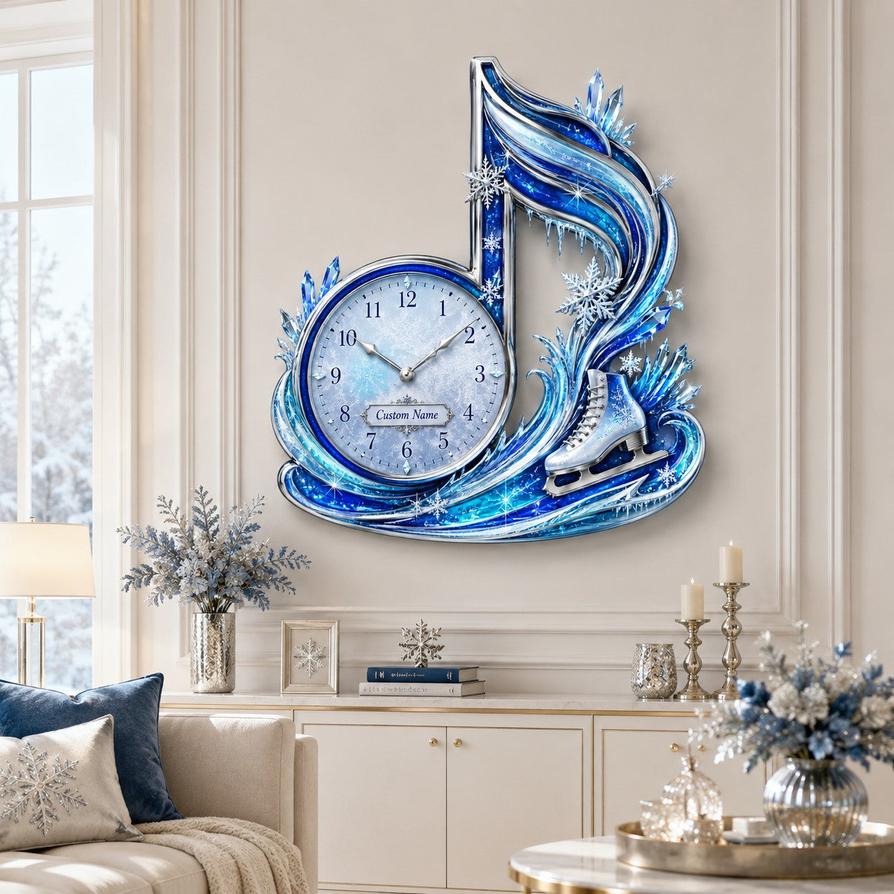 Personalized ice skating music note wall clock — personalized with a custom name