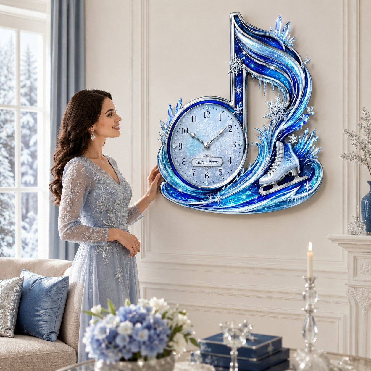 Personalized ice skating music note wall clock — personalized with a custom name
