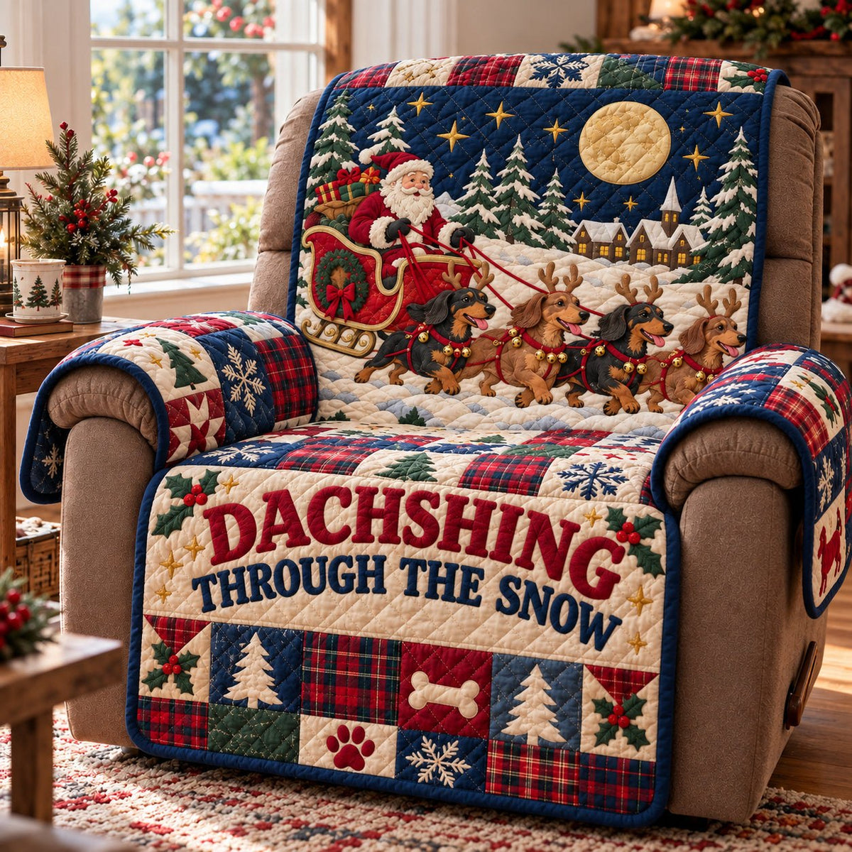 Dachshund Christmas Sofa Cover