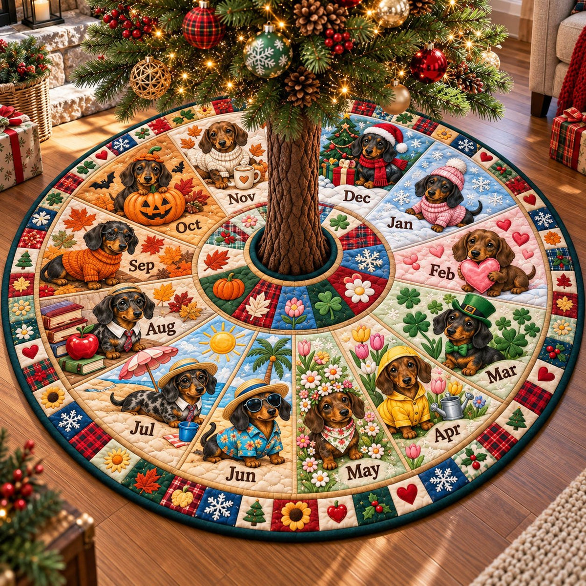 Dachshund Through the Seasons Christmas Tree Skirt