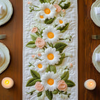 White Daisies and Pink Roses Table Runner