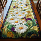 White Daisies on Green Swirls Table Runner