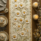 Cream Daisies with Tone on Tone Quilting Table Runner