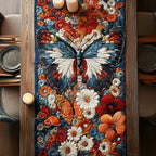 Butterfly with Orange Blooms on Navy Table Runner