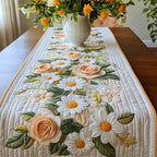 Peach Roses and Daisies on Ivory Table Runner
