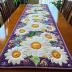 White Daisies with Purple Border Table Runner