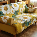 White Daisies on Golden Yellow Sofa Cover