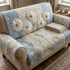 White Daisies on Pale Blue Field Sofa Cover