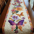 Purple Butterflies with Cream Flowers Table Runner