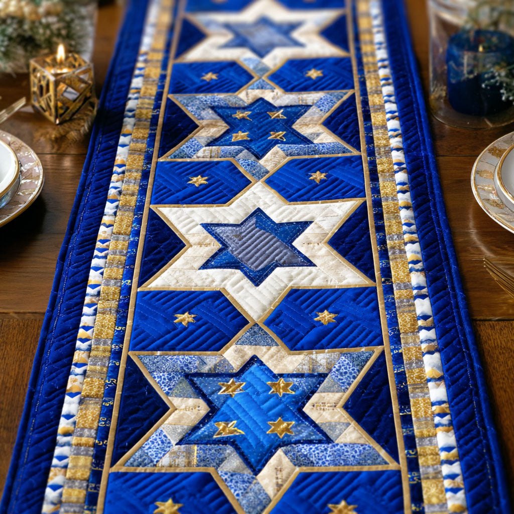 Blue and Gold Star Blocks Table Runner