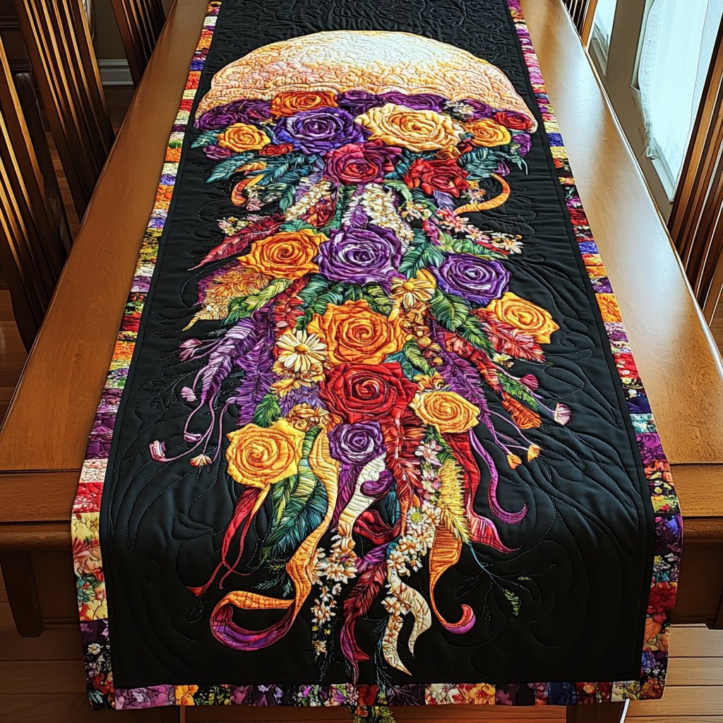 Vivid Bouquet on Black Table Runner