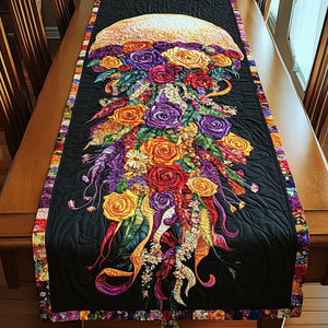 Vivid Bouquet on Black Table Runner - Made to Order