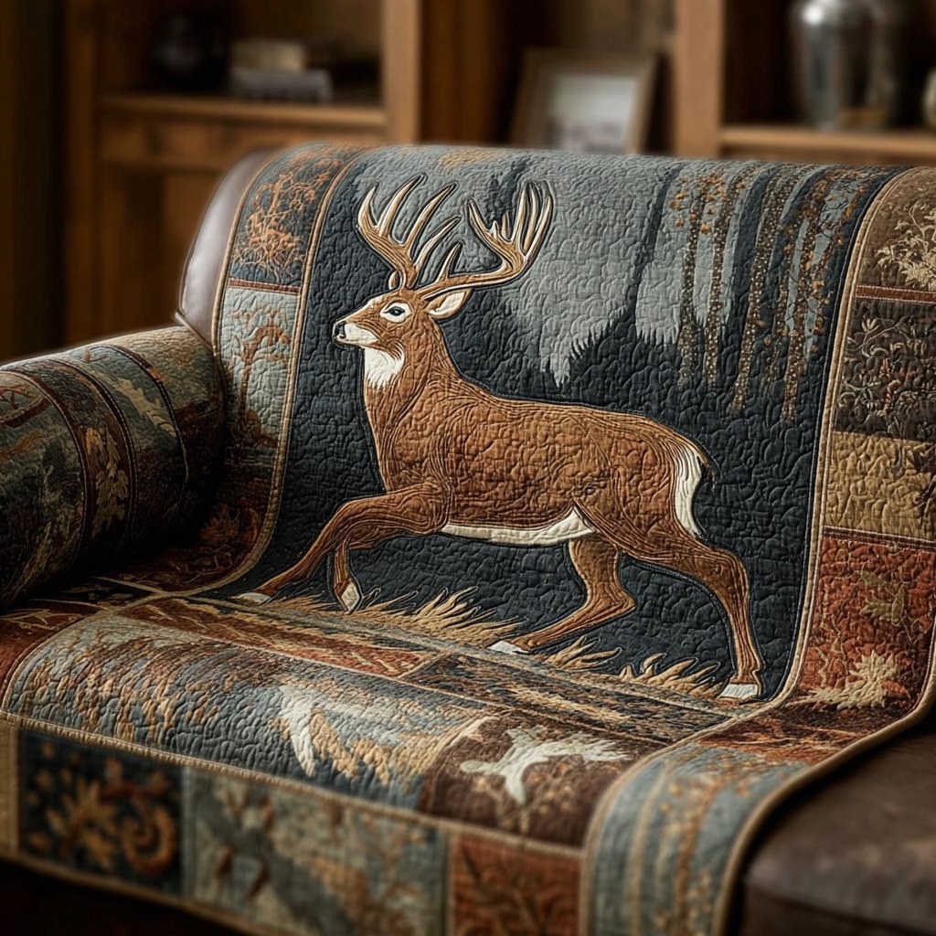 Leaping Deer on Denim Mountains Sofa Cover