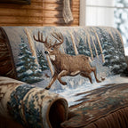 Deer in the Winter Pine Forest Sofa Cover