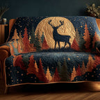 Deer and Moon Over Autumn Pines Sofa Cover