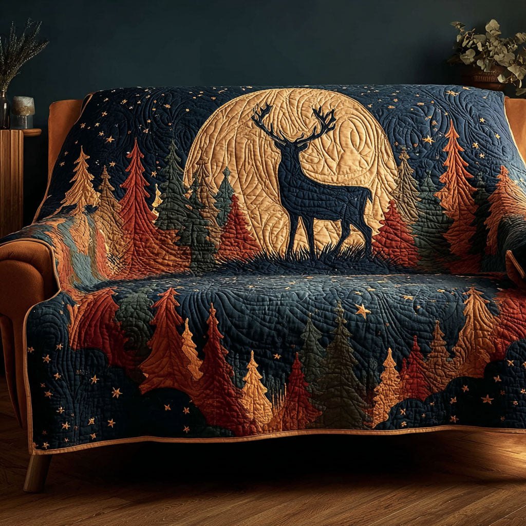 Deer and Moon Over Autumn Pines Sofa Cover