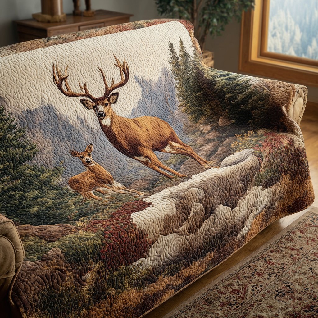 Deer Leaping on the Green Hillside Sofa Cover
