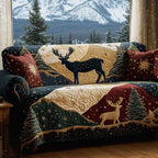 Black Stag on Cream Hills Sofa Cover