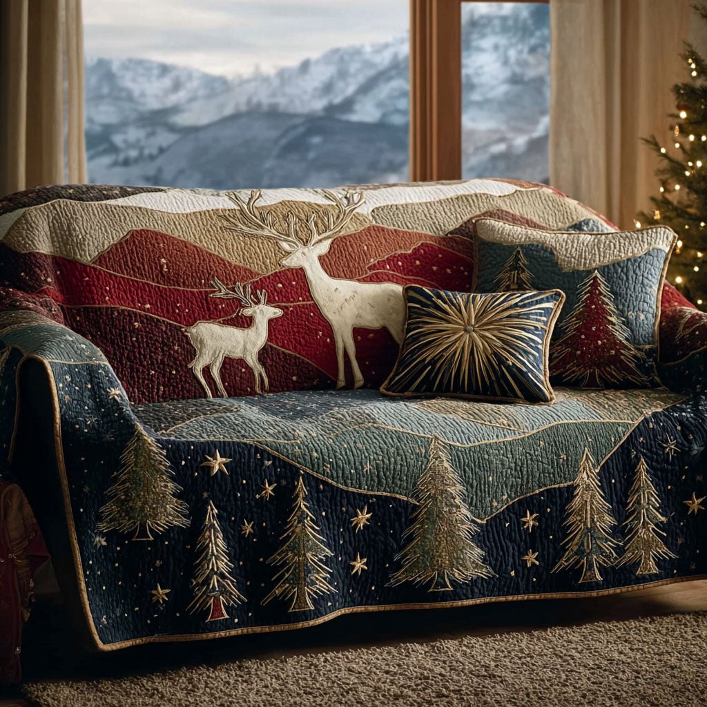 White Deer on Crimson Hills Sofa Cover