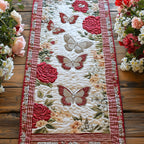 Butterflies and Roses on Red Stripes Table Runner