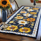 Delightful Sunflowers Sunflowers and White Daisies on Navy Table Runner