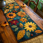 Sunflowers with Bold Green Leaves Table Runner