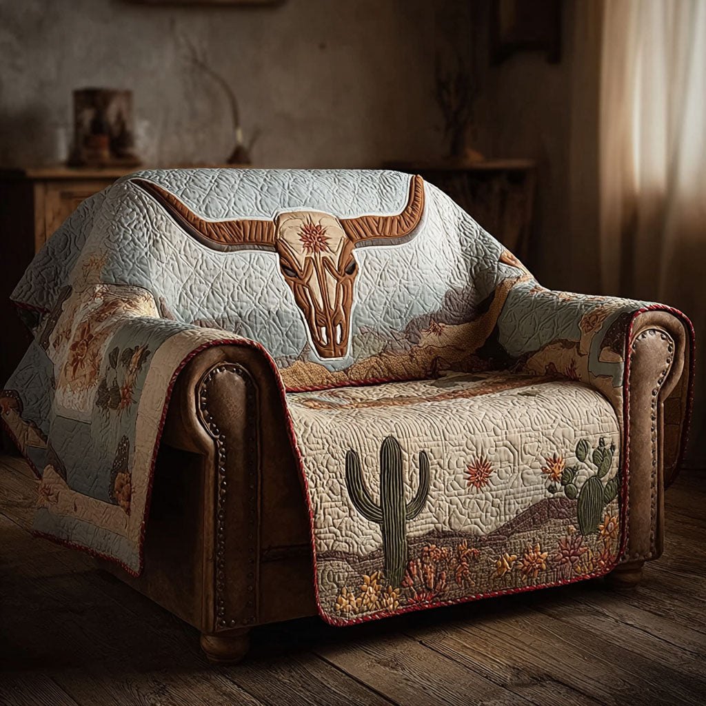 Longhorn Skull and Desert Cactus Sofa Cover