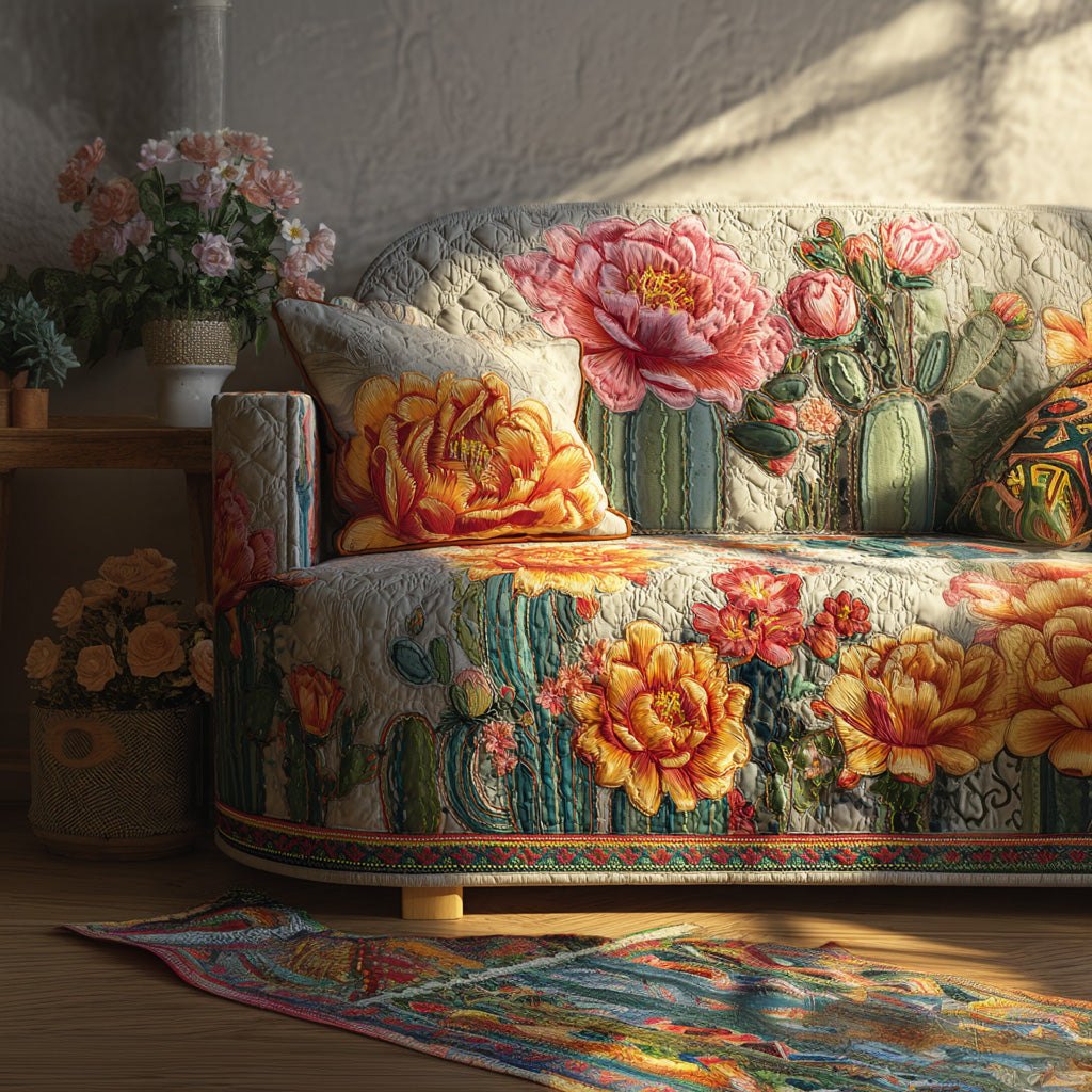 Desert Blooms and Cactus Pads Sofa Cover