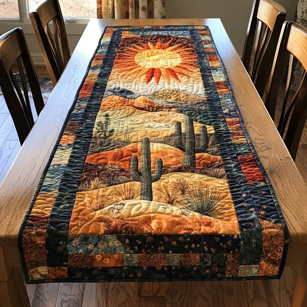Desert Canyon with a Lone Cactus Table Runner