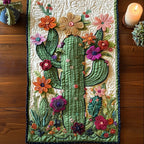 Cacti with Pink Blooms on Cream Table Runner