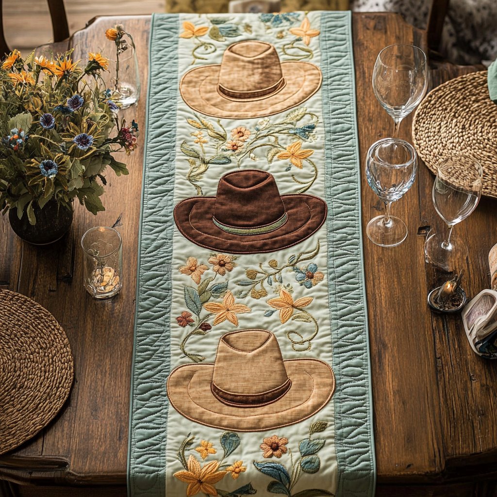 Straw Hats on Cream Table Runner
