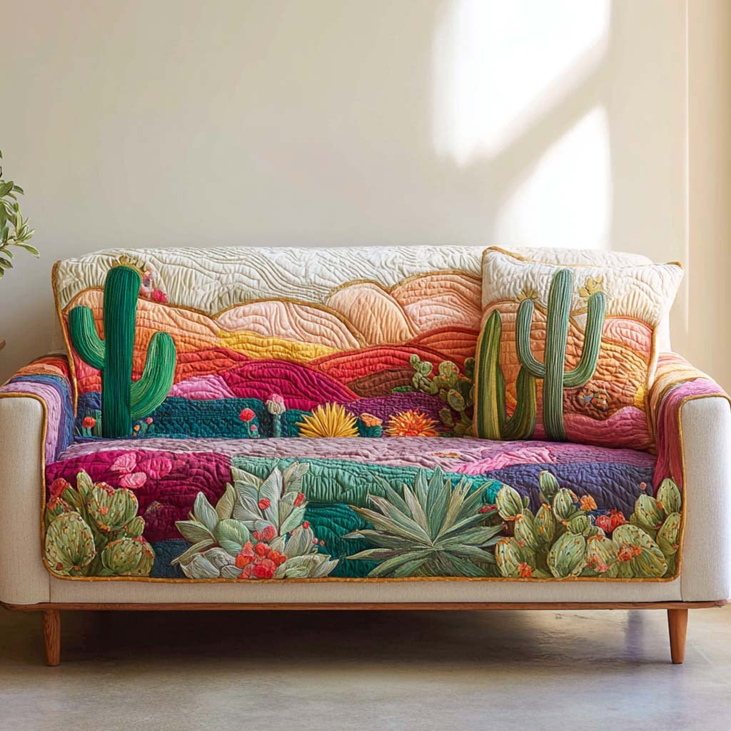 Cacti in the Magenta Desert Sofa Cover