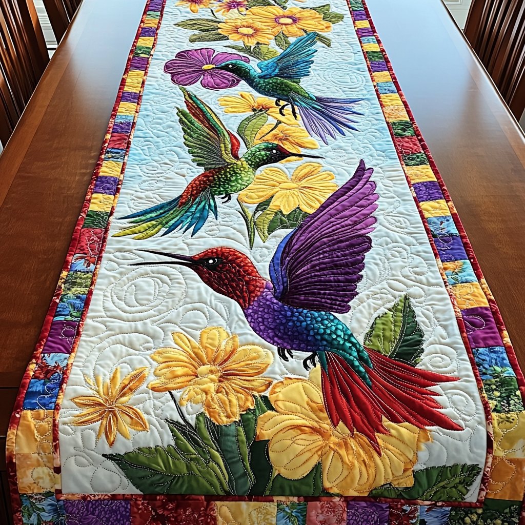 Hummingbirds with Yellow Blossoms Table Runner