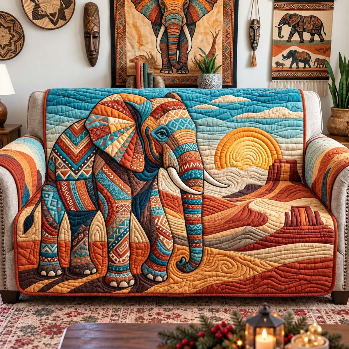 Desert Mosaic Elephant Sofa Cover