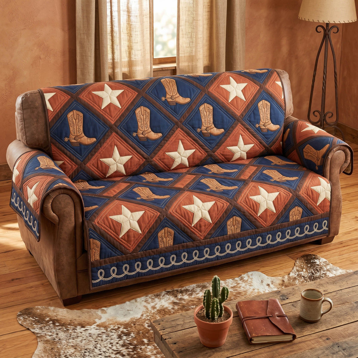Cowboy Boots and Stars on Diamonds Sofa Cover