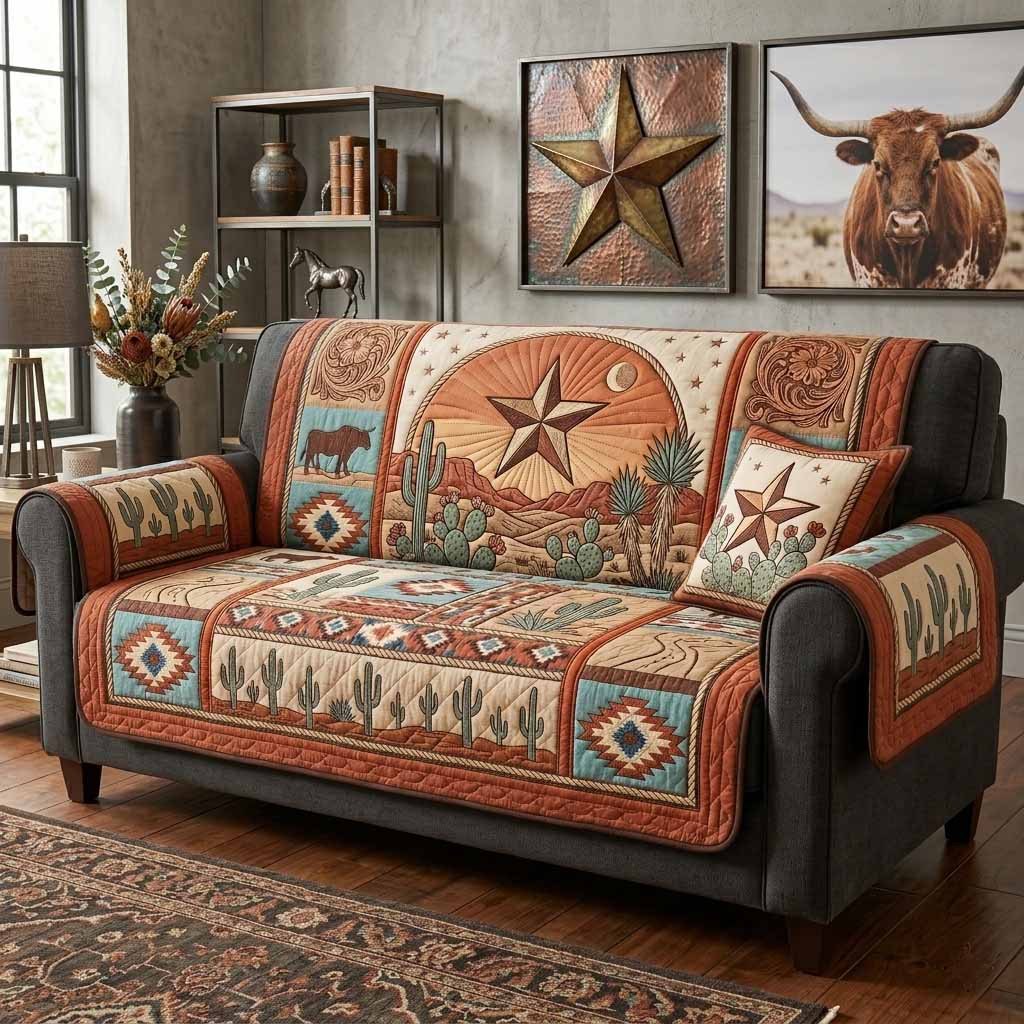 Lone Star in Southwestern Terracotta Sofa Cover