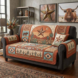 Lone Star in Southwestern Terracotta Sofa Cover - Made to Order