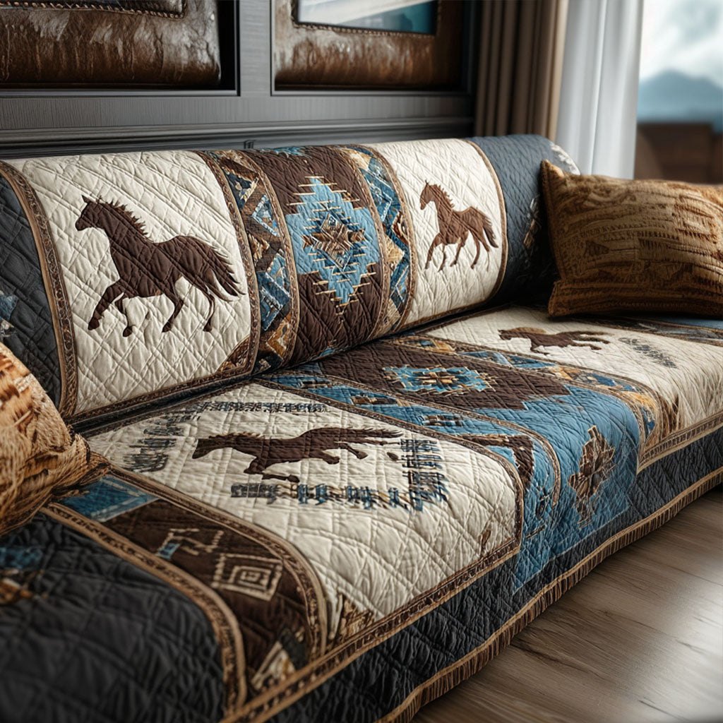 Running Horses on Southwest Cream Sofa Cover