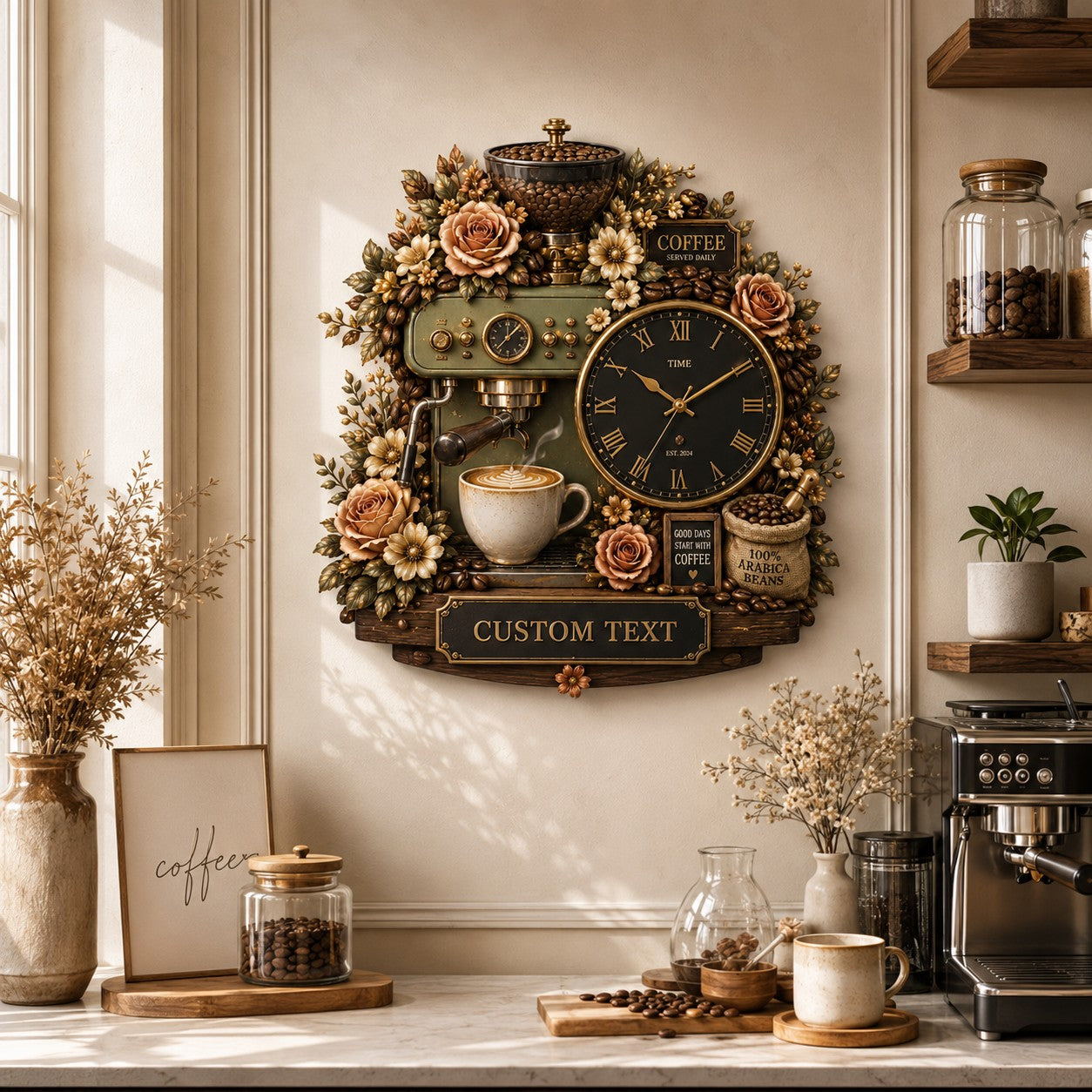 Coffee bar clock — personalized with a custom name