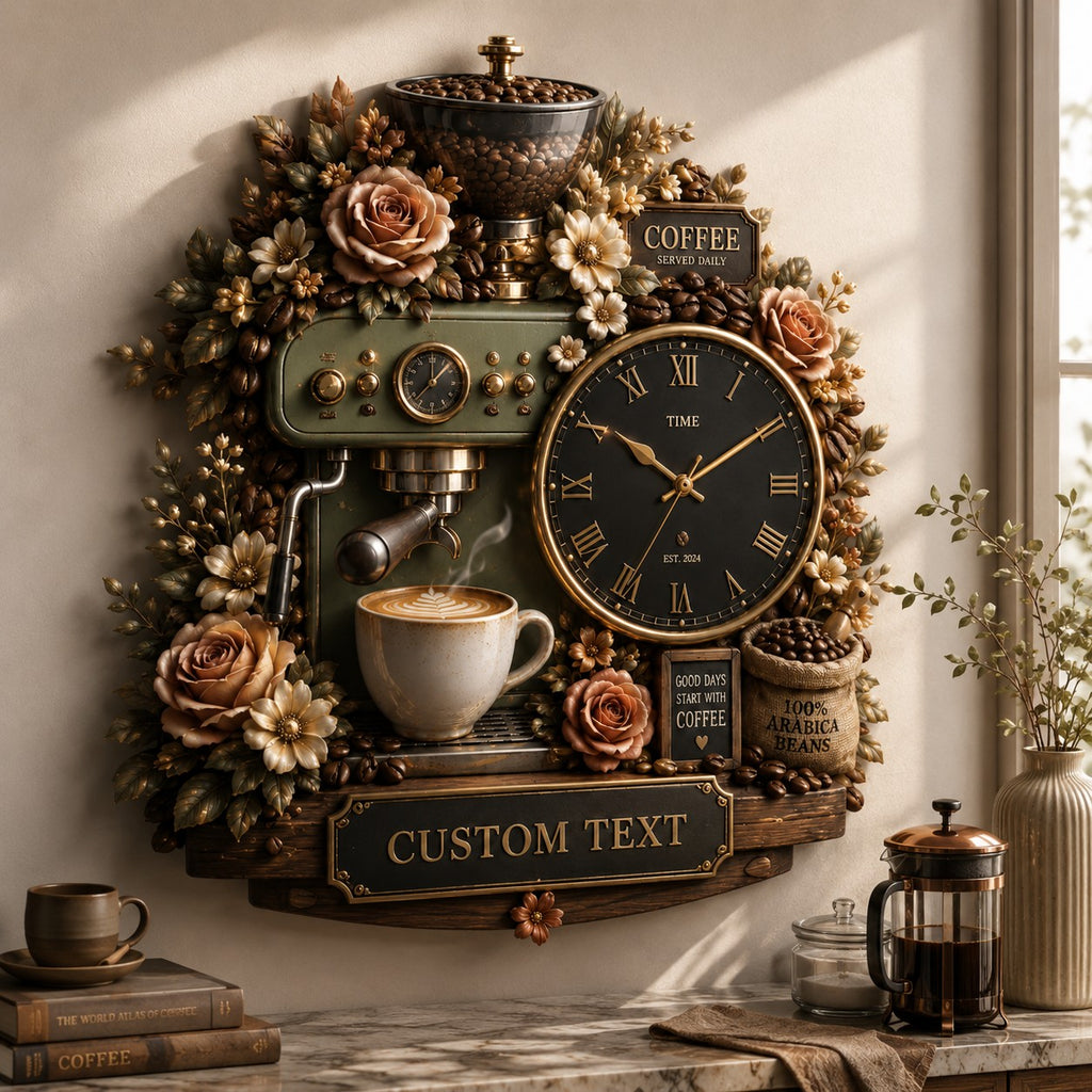 Coffee bar clock — personalized with a custom name
